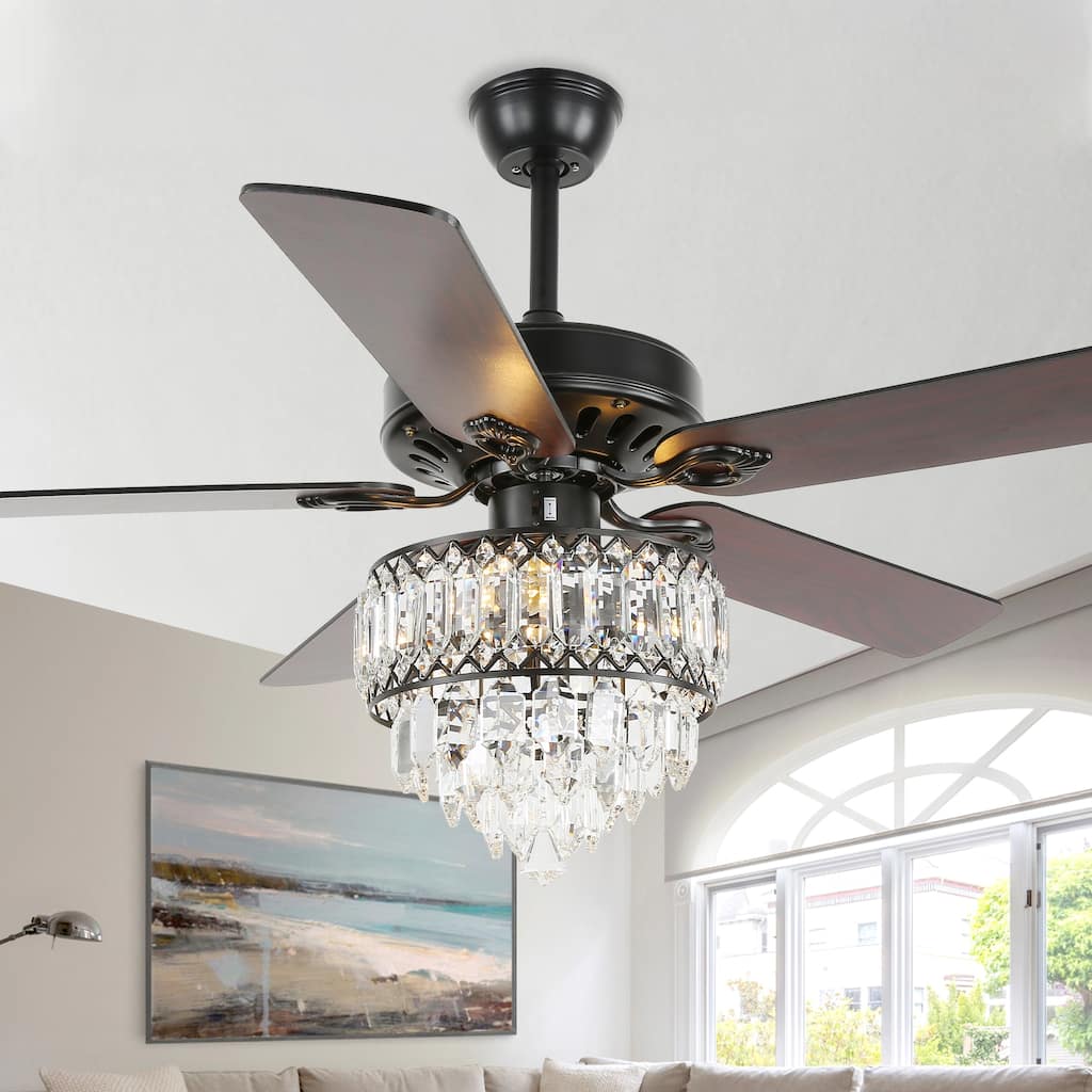 Bella Depot 65" Crystal Ceiling Fan with Light Kit and Remote Control,6-Speed Reversible Ceiling Fan