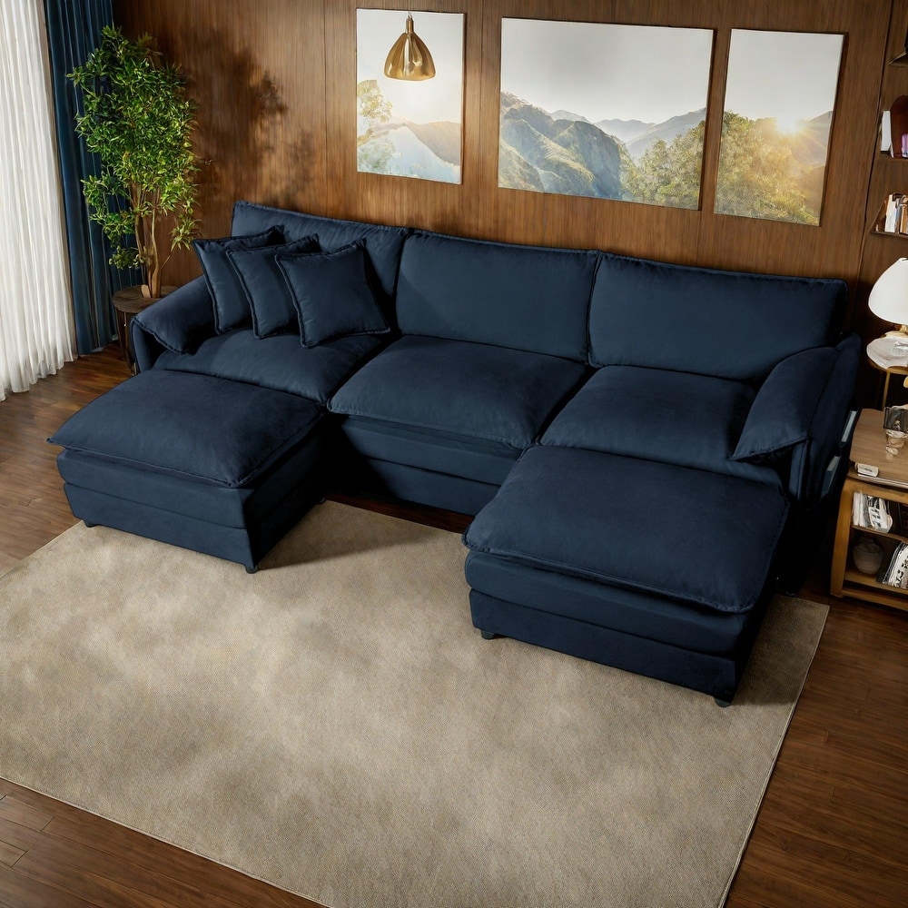 109.45" Chenille Upholstered U-Shaped Modular Sectional Sofa with Double-Layer Cushions, DIY Combination
