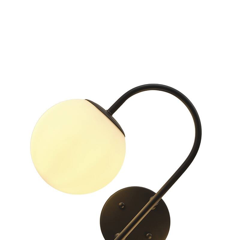 Modern Black Double Globe Flush Mount Ceiling Light with Curved Arm White Glass Shades