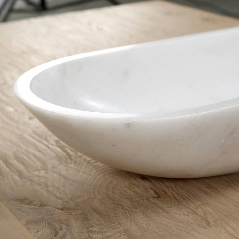 Artissance Nature White Marble Oval Bowl, 27 Inch Width
