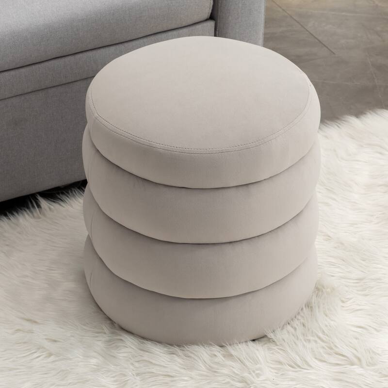Soft Velvet Round Ottoman Footrest Stool For Living Room