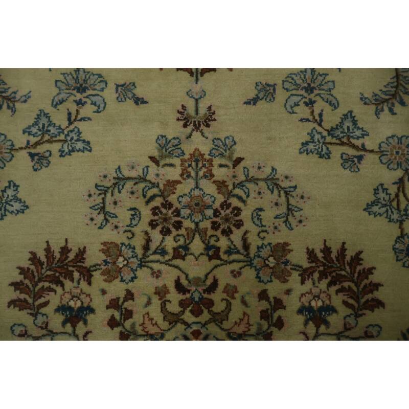Hand Knotted Oriental 100% Wool Carpet Traditional Floral Beige & Ivories Kashan Area Rug - 10' 10'' X 8' 2''