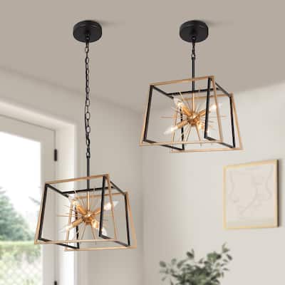 Modern Farmhouse 6-Light Black Gold Sputnik Chandelier Geometric Island Lights for Kitchen