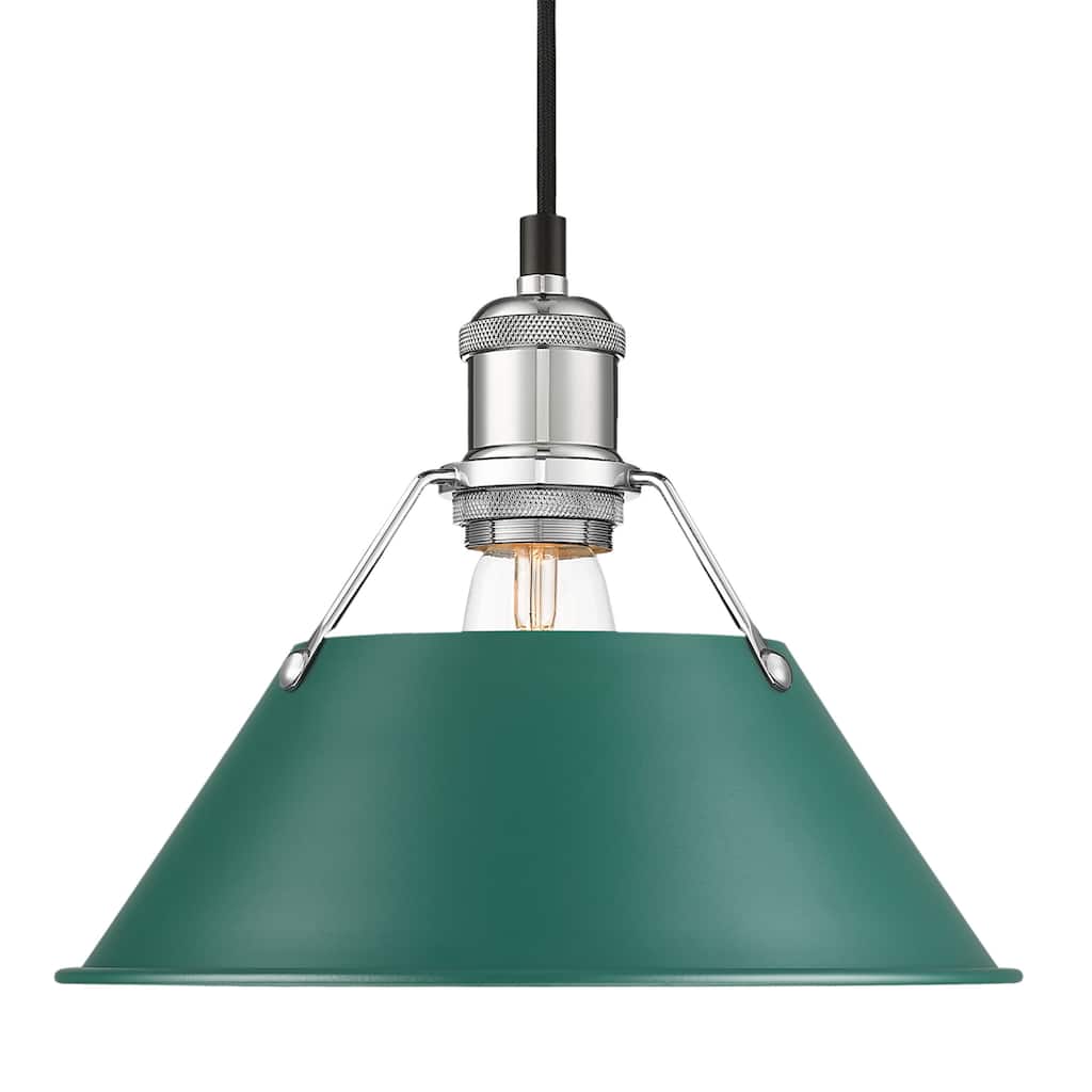 Yep by Golden Lighting Orwell 1-light 10in Pendant in Chrome and Pine Green shade - Medium Pendant - 10"