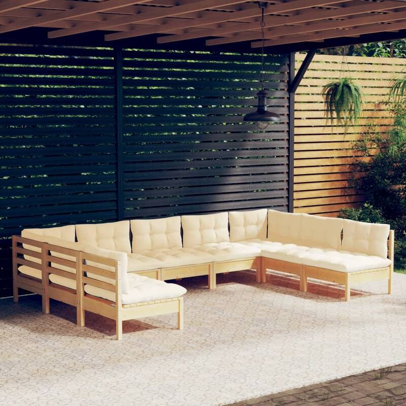 vidaXL Solid Pinewood Patio Lounge Set 9 Piece with Cushions Multi Colors