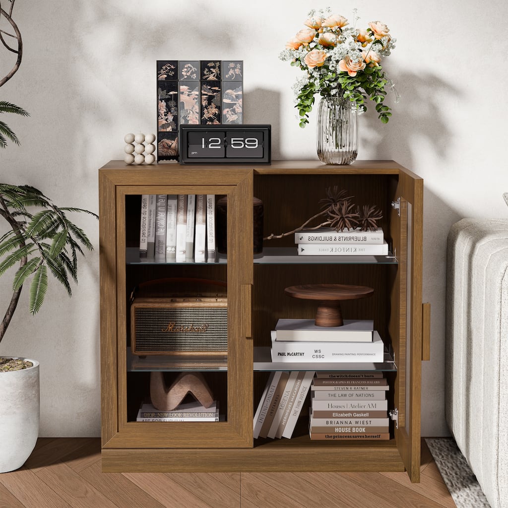 31"H Classic Storage Cabinet with Adjustable Shelves with Glass Door