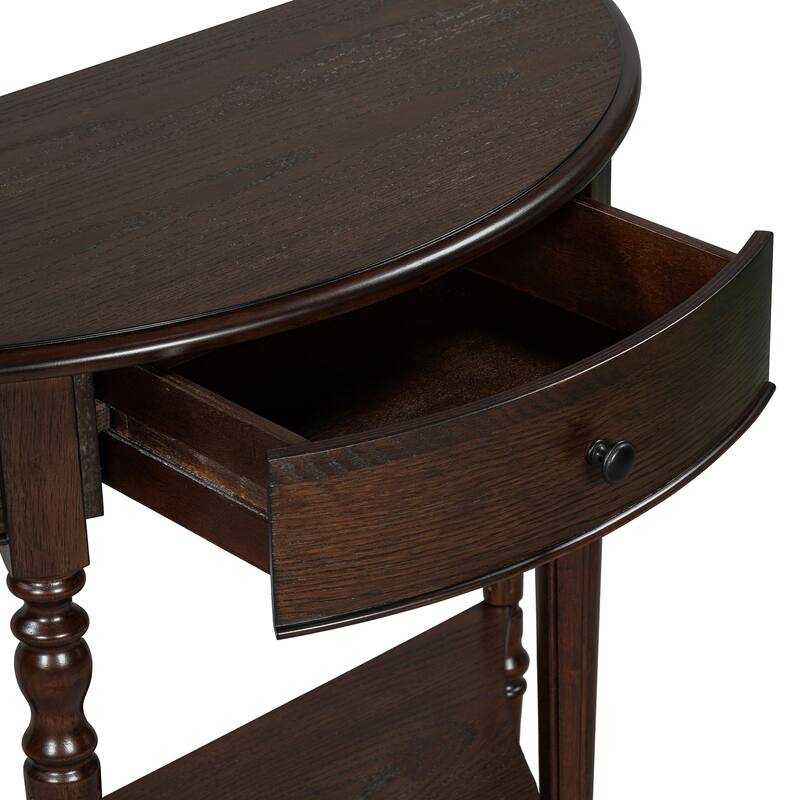 Roomfitters Farmhouse Half Moon Console Table with Shelf, Rustic Accent Sofa Table for Entryway, Living Room, Hallway