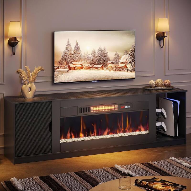 70" TV Stand with 36" Electric Fireplace, Modern Led Electirc Fireplace TV Stand fits TV up to 75 in.with Storage Cabinet