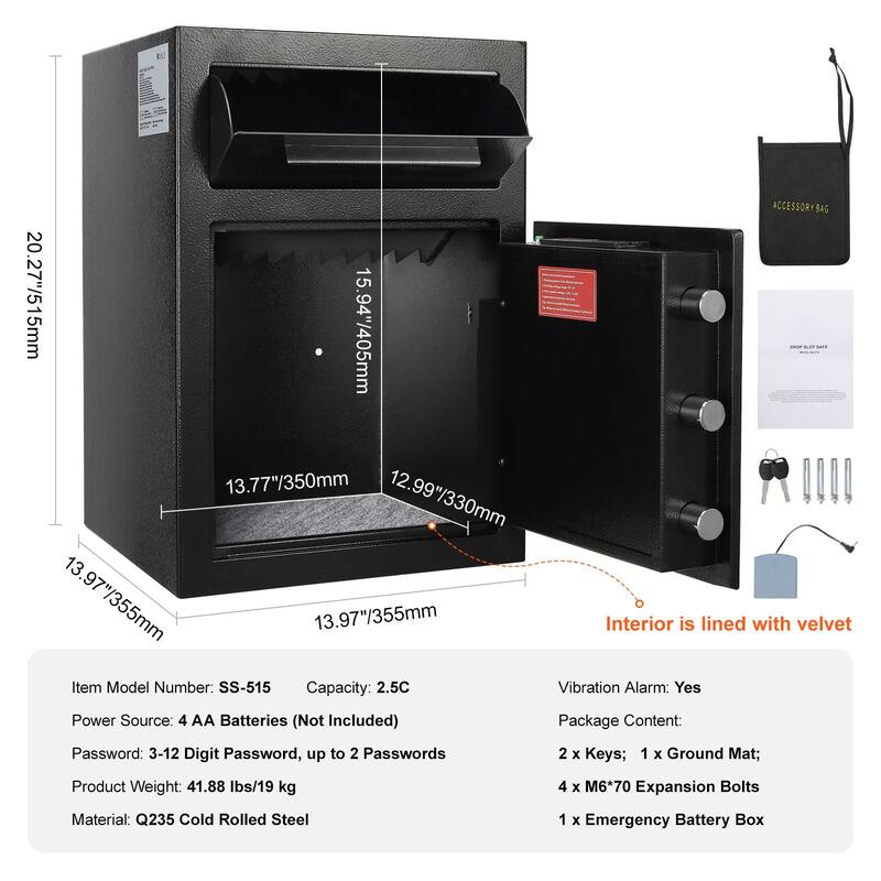 Depository Safe, Deposit Safe with Drop Slot, Electronic Code Lock and 2 Emergency Keys, Business Drop Slot Safe