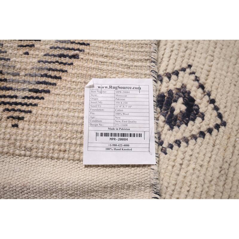 Ivory Moroccan Area Rug Hand-Knotted Wool Carpet - 7'10"x 11'9"