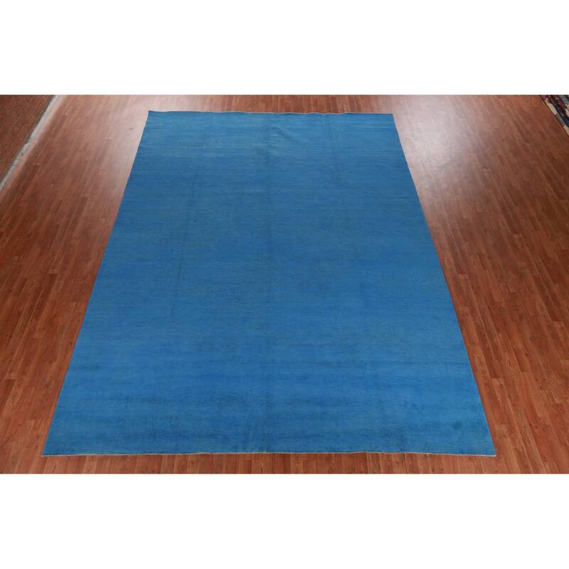 Hand Knotted Oriental 100% Wool Carpet Modern Solid Navy Blue & Blues Gabbeh Area Rug - 13' 4'' X 9' 11''