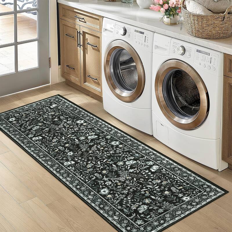 Botanical Area Rugs for Living Room Floral Leaves Pattern Rug Washable Farmhouse Soft Non-Slip Accent Carpet