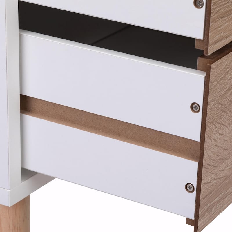 Nightstand with 2 Drawers, Solid Wood Legs, Bedside Table