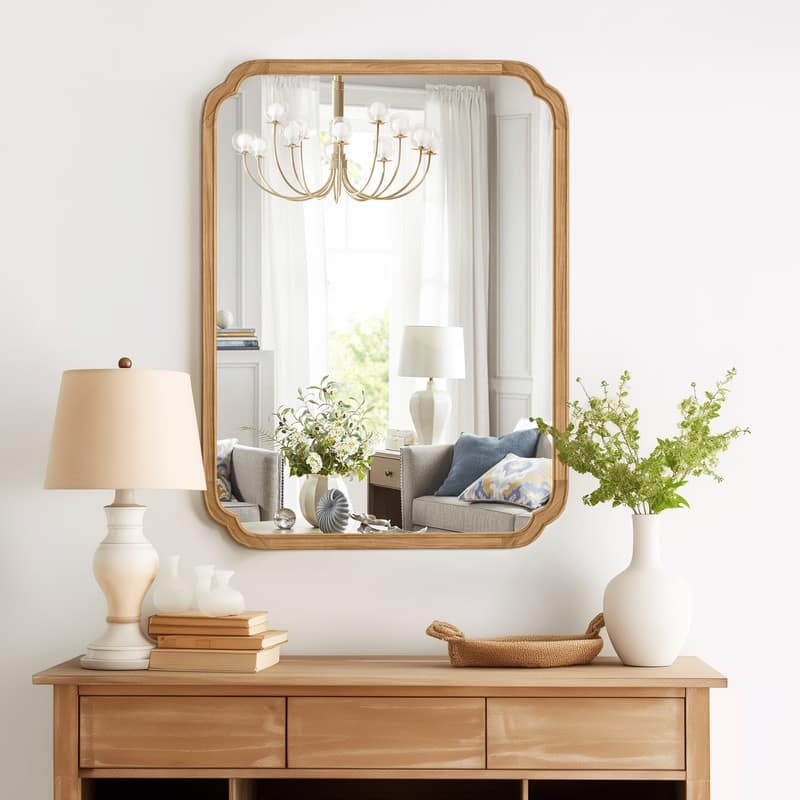 Decorative Scalloped Corner Rectangle Farmhouse Style Wall Mirror