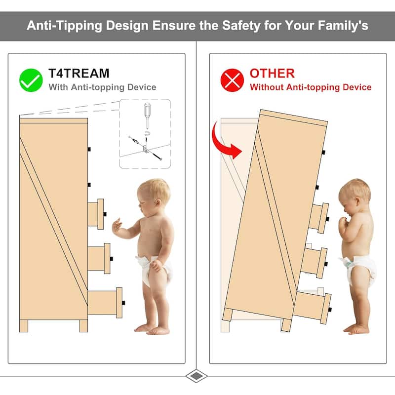 Wood 5 Drawers Dresser, Rustic Chest of Drawers for Bedroom