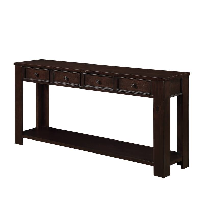 Pine Wood Console Table with 4 Drawers and Bottom Shelf for Entryway Hallway