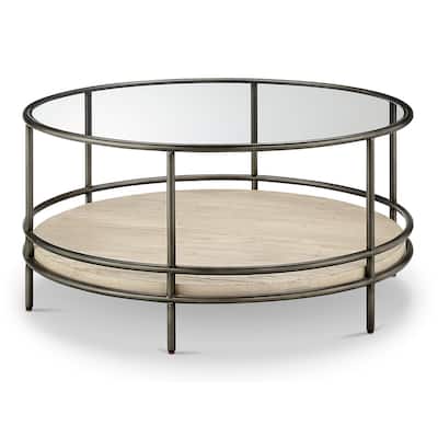 Magnussen Home Cena Natural and Vintage Bronze Round Cocktail Table - 38''W x 38''D x 18''H