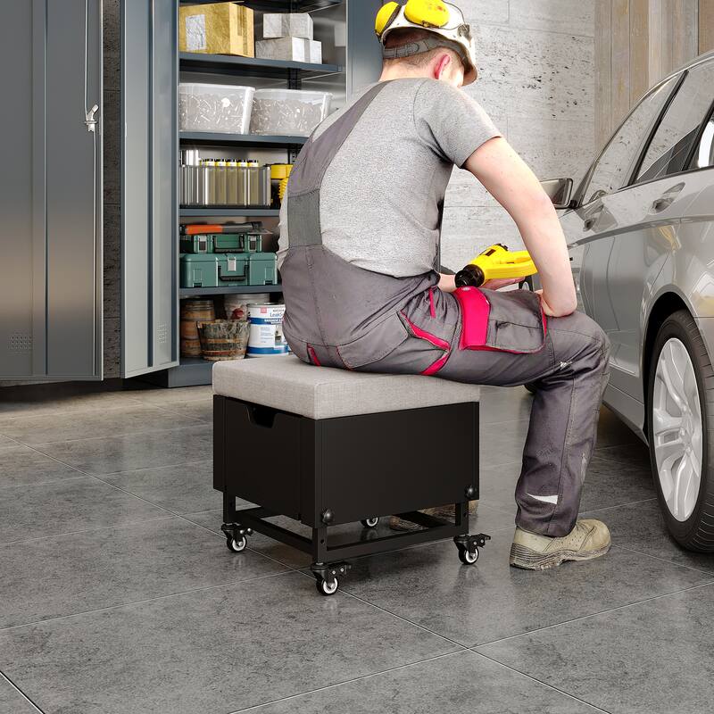 Garage Tool Stool on Wheels,Toolbox stool,Height-Adjustable,Detachable Seat,Storage Drawer