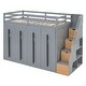 preview thumbnail 7 of 18, Gray Twin Size Solid Wood Modern Loft Bed with Storage Stairs and Wardrobes