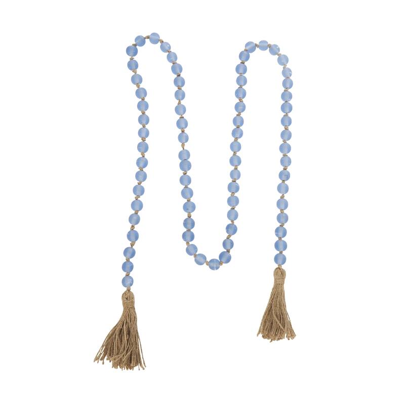 Glass Handmade Round Long Frosted Beaded Garland with Tassel with Knotted Brown Jute - Various Colors - Roche River Decor