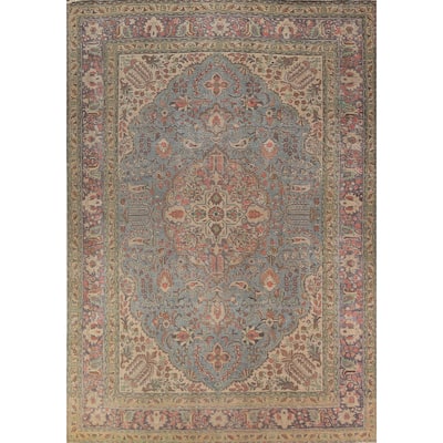Light Blue Tabriz Persian Area Rug Hand-Knotted Floral Wool Carpet - 8'1"x 11'5"