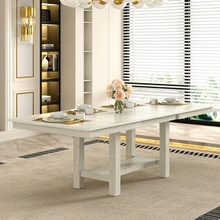 VECELO 94-inch Modern Solid Wood Rectangular Extendable Dining Table ...