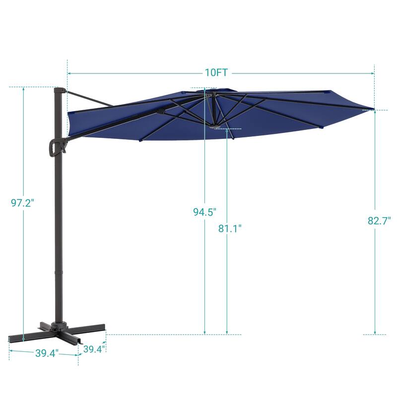 BONOSUKI 10FT Cantilever Patio Umbrella, Ultimate Outdoor Comfort with 360° Rotation and Canopy Angle Adjustment