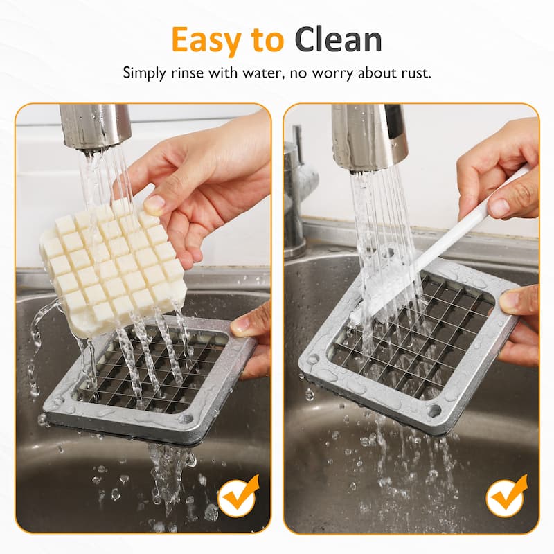 French Fry Cutter with 1/2 Inch and 3/8 Inch Blades, 6-wedge Slicer, Stainless Steel