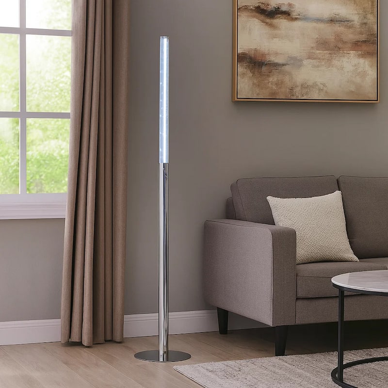 62 Inch Floor Lamp, Modern Cylindrical Design, Tall Round Chrome Base