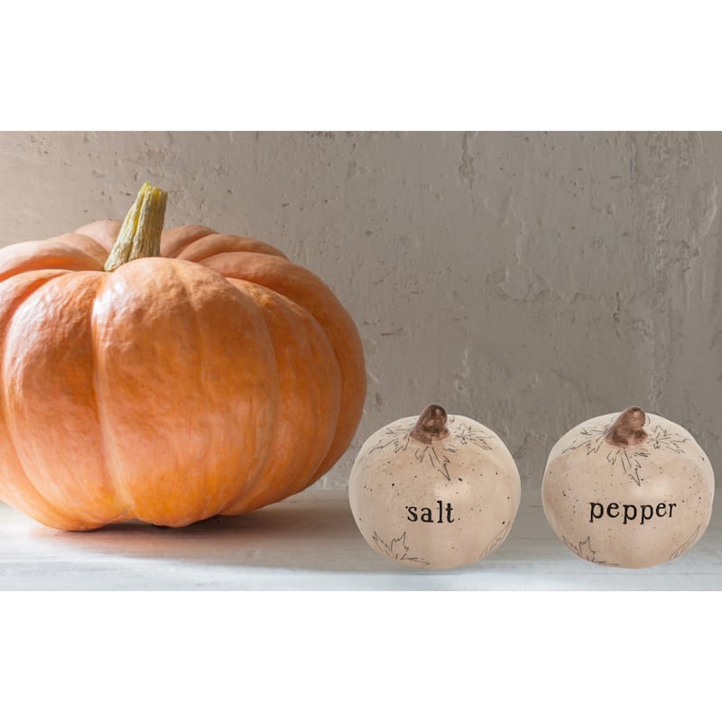 Transpac Dolomite 2.5 in. Off-White Harvest Embossed Salt and Pepper Shaker Set of 2