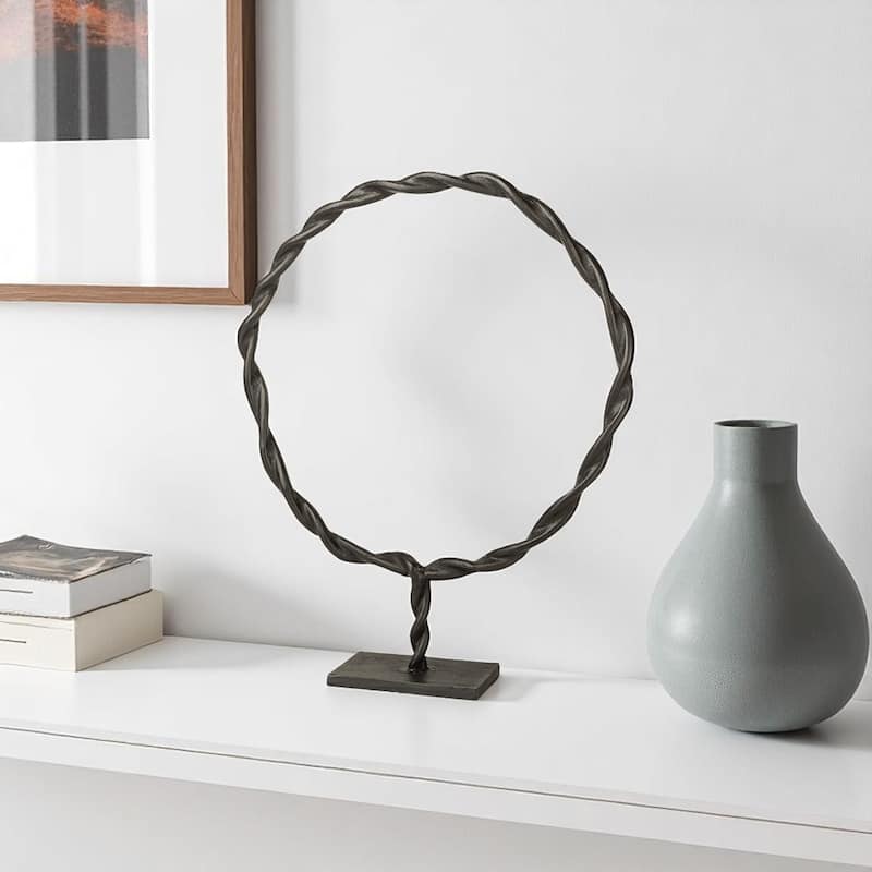 HomeRoots 23" Black Metal Round Braided Tabletop Sculpture