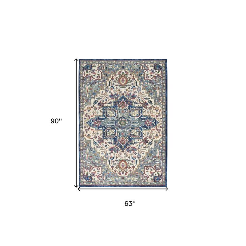 Jafal Power Loomed Distressed Floral Non Skid Area Rug By HomeRoots - 90' X '63' X '0.5