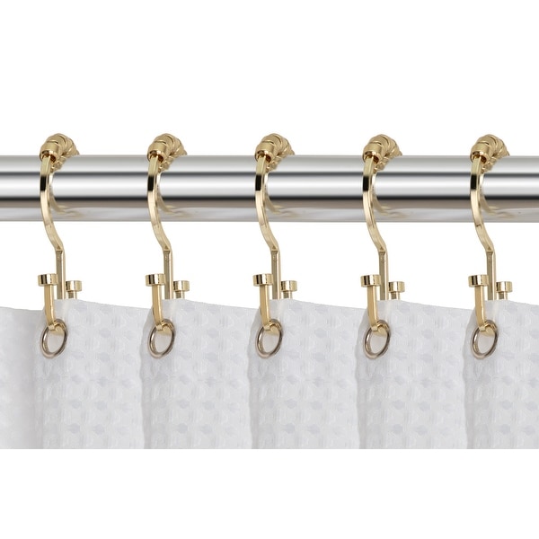 Set of 12 Double Glide Shower Curtain Hook Roller Sliding Ring Hook Gold 