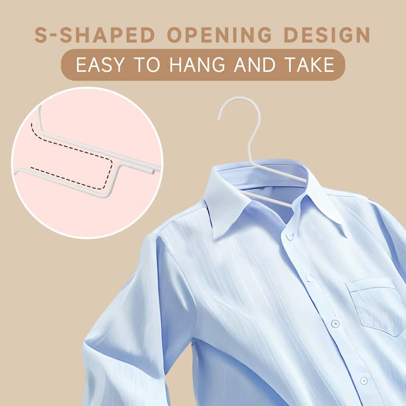 BP4U S-Shaped Opening Metal Coat Hangers with Wooden Pants Bar, Reinforced Wire Clothers Hangers for Sweaters, Shirts