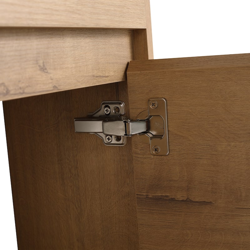 17 in.W Wall-Mounted Plywood Bathroom Vanity in Imitative Oak with Ceramic Sink