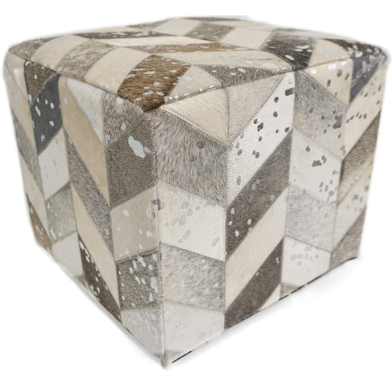 Home&Manor Silver Leather Square Cube Pouf