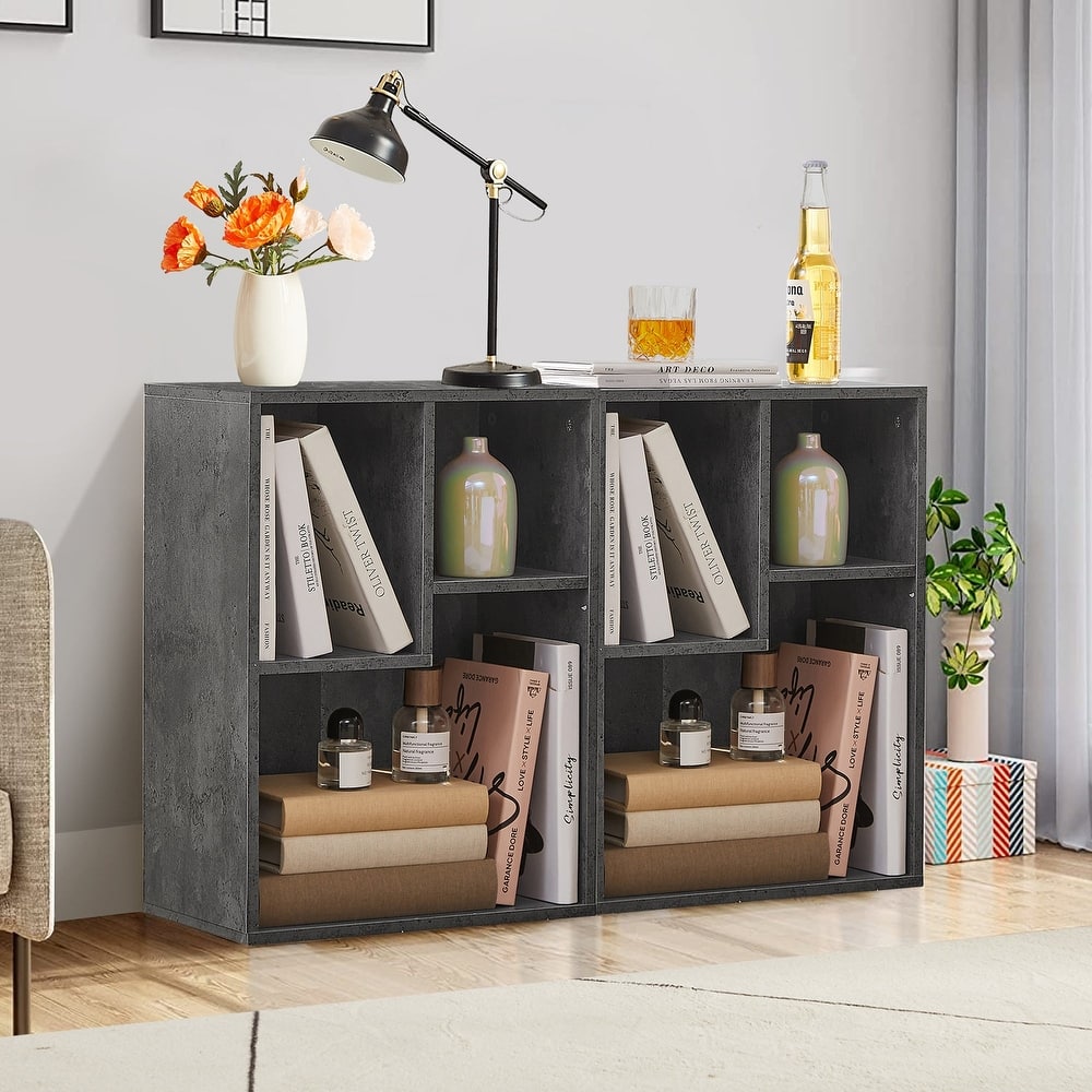 VECELO Set of 2 Cube Bookcase 3-Tier Small Bookshelf Vertical or Horizontal Space Saving Bookcase for Small Space