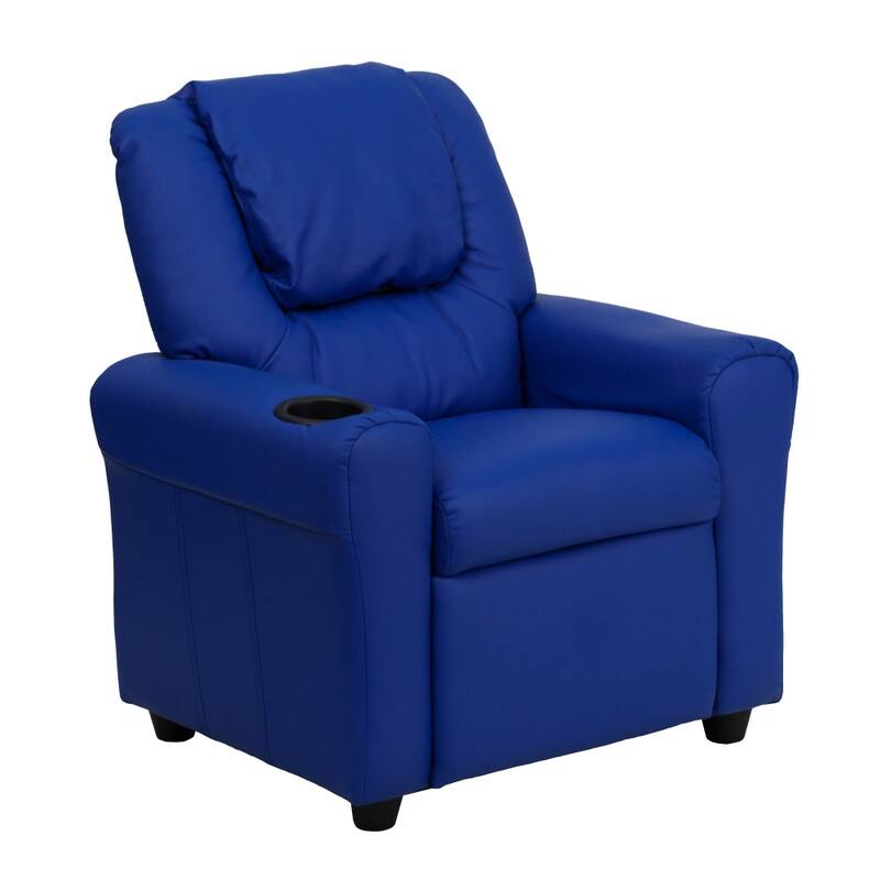 Contemporary Kids Recliner with Cup Holder and Headrest - 24"W x 21.5" - 36.5"D x 27"H - Blue Vinyl