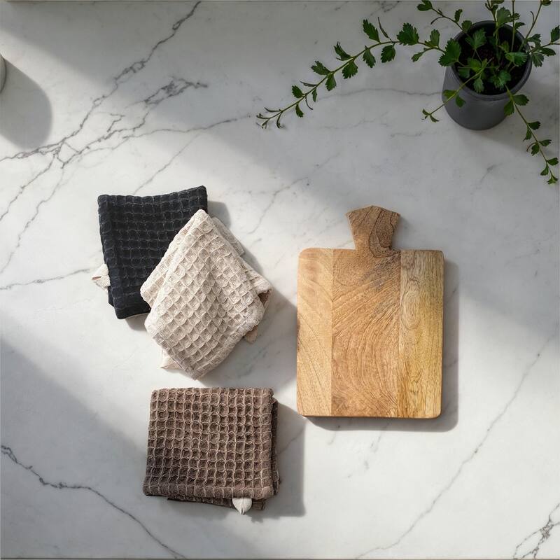 Mango Wood Cheese Board and 3-Piece Stonewashed Cotton Tea Towel Set - 28.0"L x 18.0"W x 0.25"H