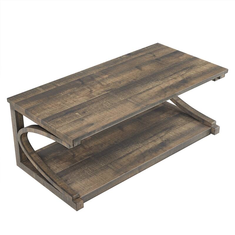 Wood Rectangular Coffee Table with Shelf