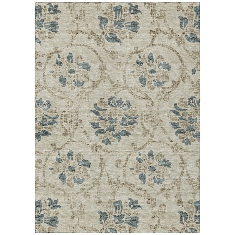 Machine Washable Indoor/ Outdoor Chantille Floral Scroll Rug