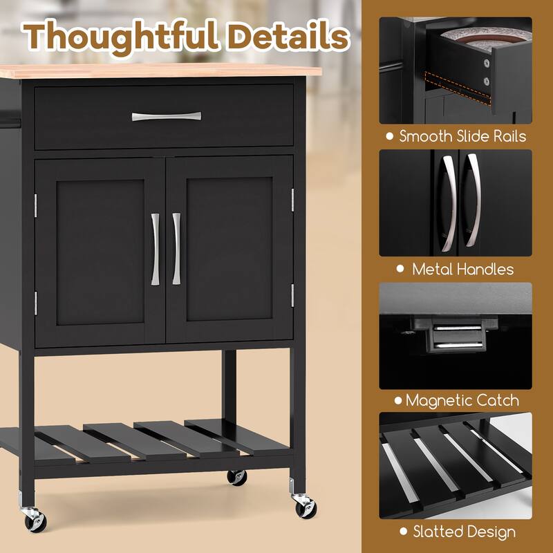Gymax Rolling Kitchen Island Cart w/ Drawer 2-Door Storage Cabinet