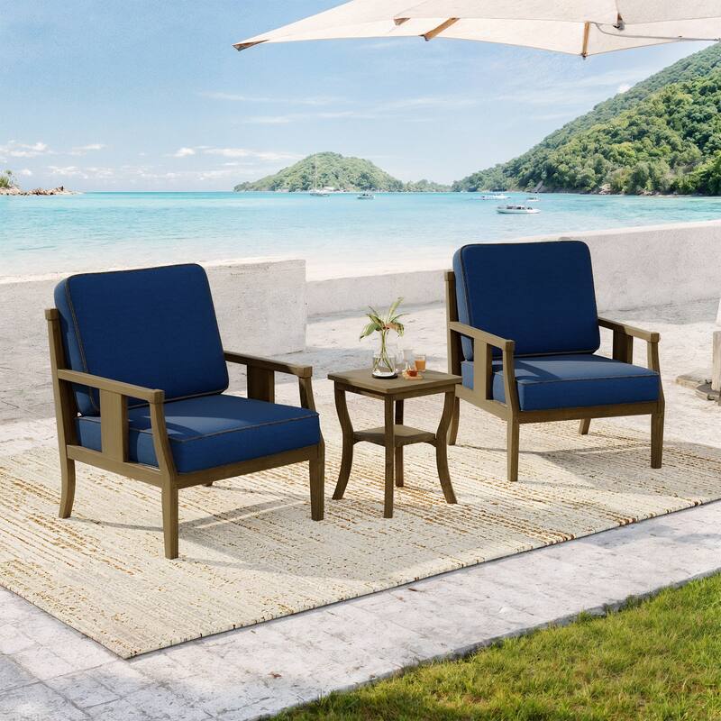 Wood Patio Bistro Set with Water-Resistant Cushions(Set of 3)