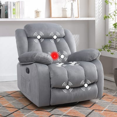 Soft Fabric Overstuff Manual Recliner with Massager and Heat