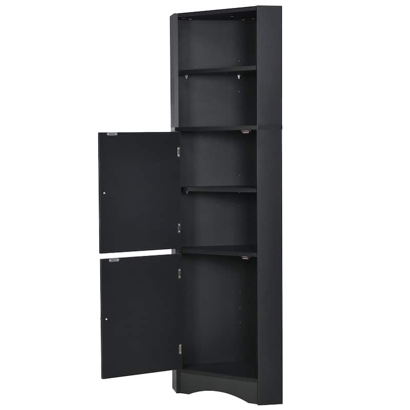 Tall Bathroom Corner Cabinet, Triangle Wood Storage Cabinet, Freestanding Pantry Cabinet with 2 Doors & Adjustable Shelves