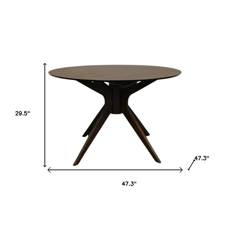HomeRoots 47" Walnut Solid Wood Pedestal Base Round Top Dining Table - 47.30 in. x 29.50 in. x 47.30 in.
