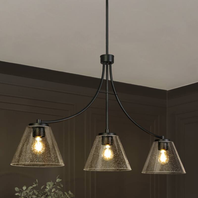 Modern Farmhouse 3-Light Black Chandelier Clear Glass Light for Kitchen Island Dining Room - L 42.1" x W 9.4" x H 23.6"