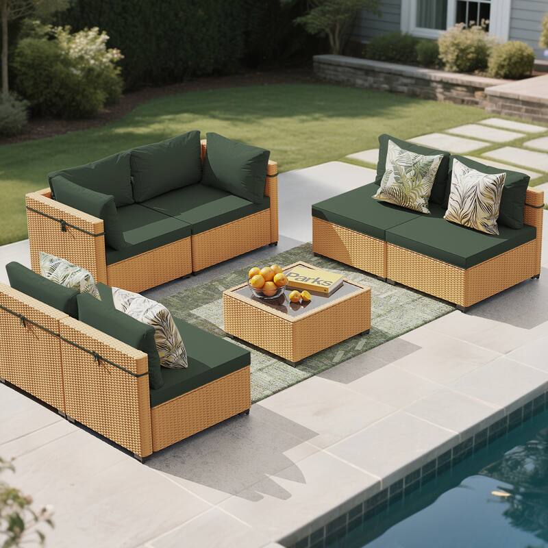 UPHA 7-Piece Rattan Patio Sofa Conversation Set with Cushions