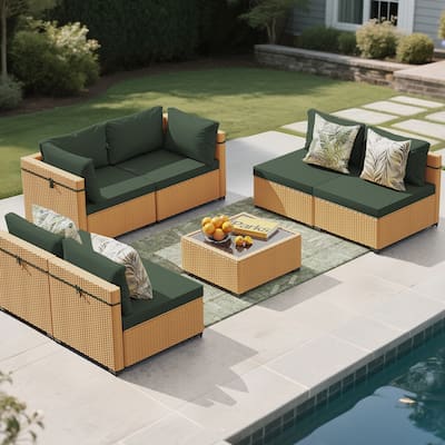UPHA 7-Piece Rattan Patio Sofa Conversation Set with Cushions