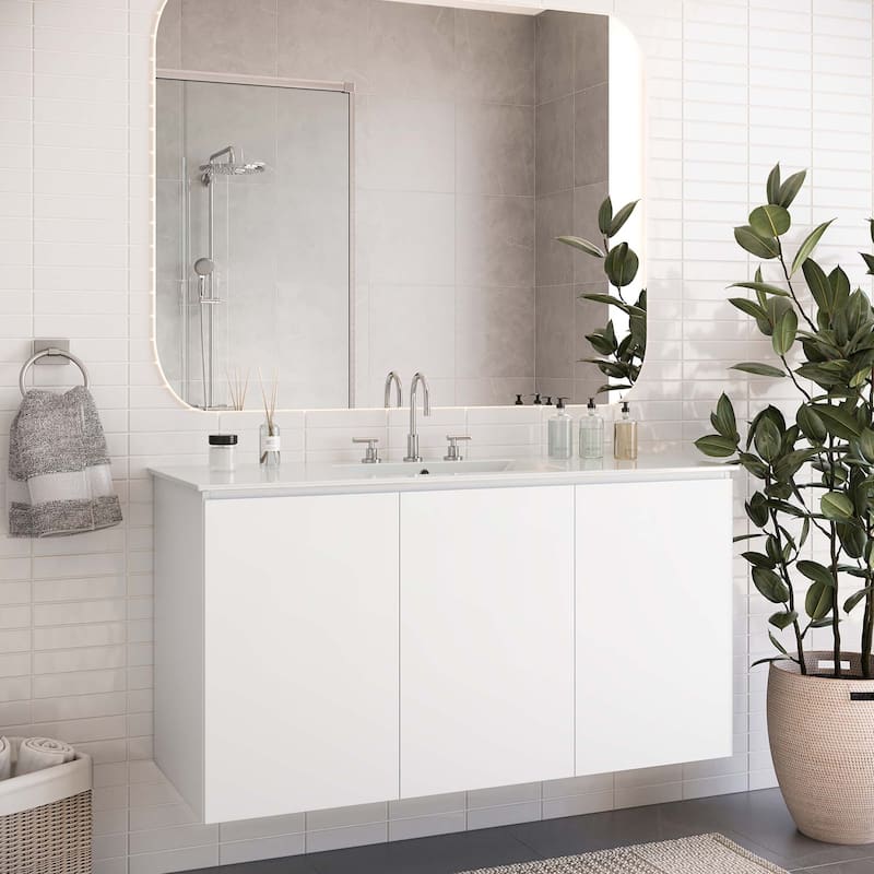 Bryn 48" Wall-Mount Bathroom Vanity - White White